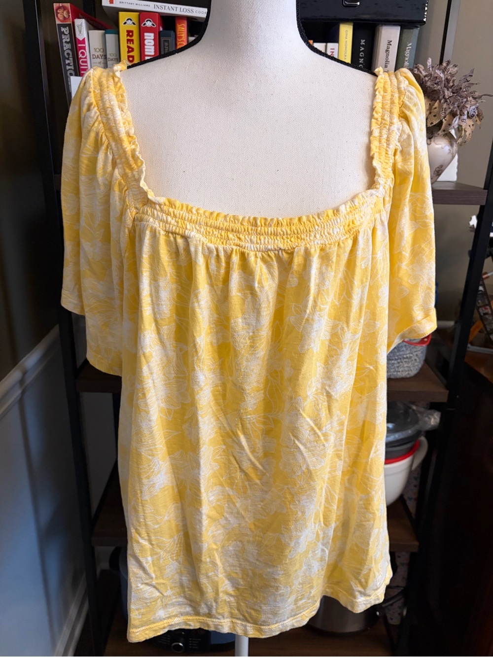 St John’s Bay Yellow Floral Square-Neck Women's Top